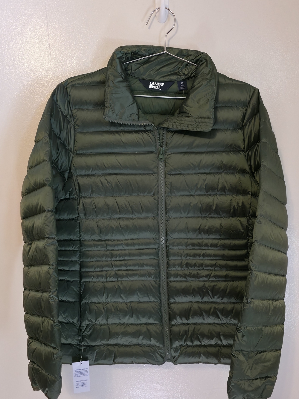 Lands’ End HyperDRY 800 Fill Power Down Puffer Jacket Green Women’s Medium NWT